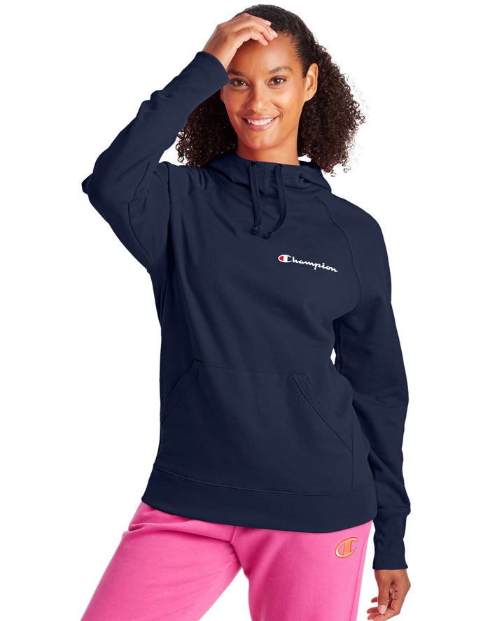 Champion Womens Hoodie NZ - Powerblend Script Logo Navy ( 9627-EFJNK )